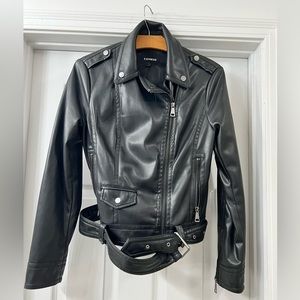 Express Black Vegan Leather Bomber Jacket